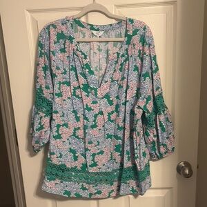 Crown & Ivy Green Ruffled 3/4 Sleeve Blouse PLUS SIZE